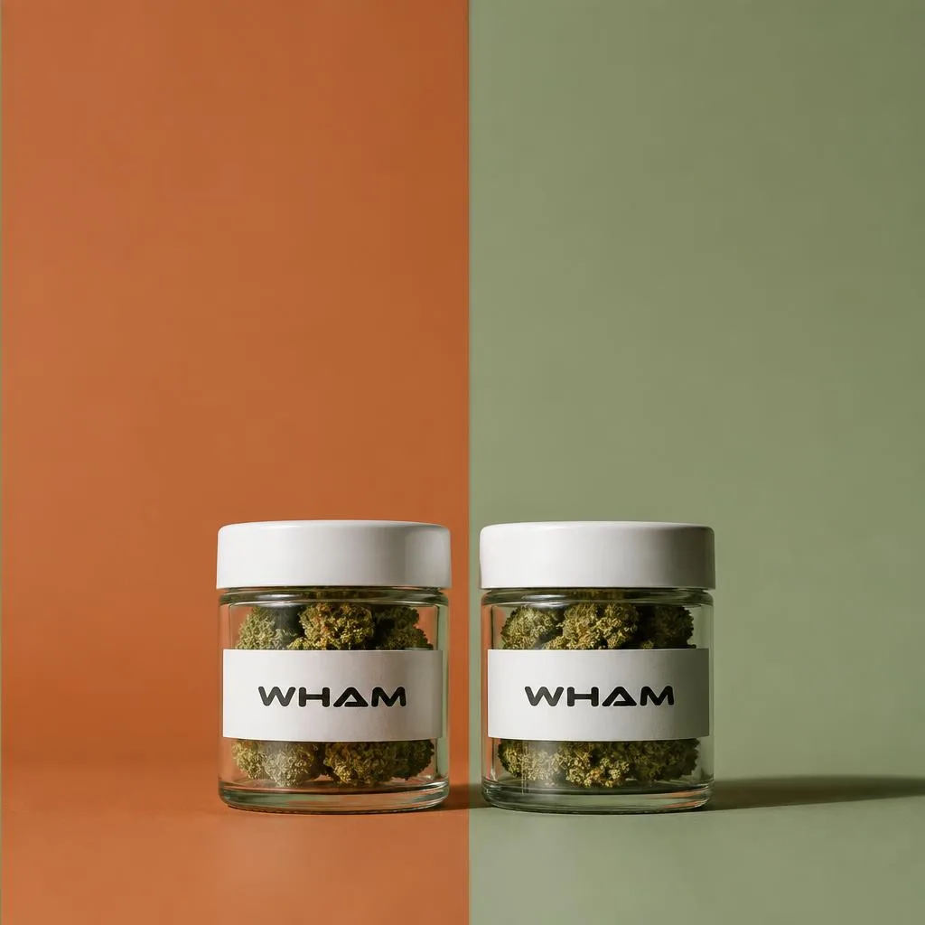 Two identical sealed NexaDistro jars side by side on a split warm-and-cool background, divided by a hard shadow line.